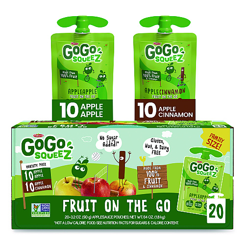 GoGo Squeez Fruit on the Go, (10) Apple/(10) Apple Cinnamon, 3.2 oz Pouch, 20/Box (24331019)