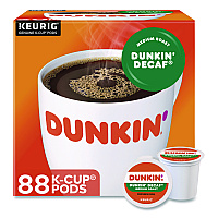 Dunkin Donuts K-Cups, Dunkin' Decaf, 0.37 oz, 22/Box, 4 Boxes/Carton (400846)