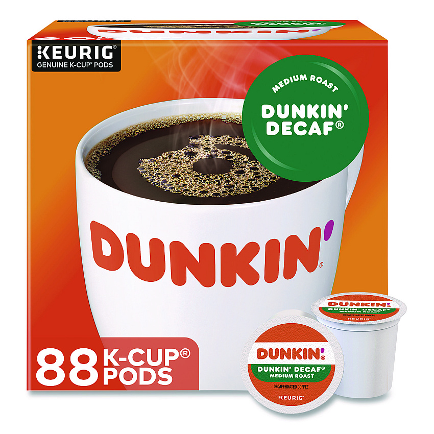 Dunkin Donuts K-Cups, Dunkin' Decaf, 0.37 oz, 22/Box, 4 Boxes/Carton (400846)