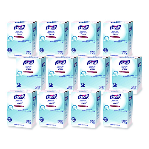PURELL Cottony Soft Individually Wrapped Sanitizing Hand Wipes, 5 x 7, Herbal Scent, White, 480/Carton (902512)