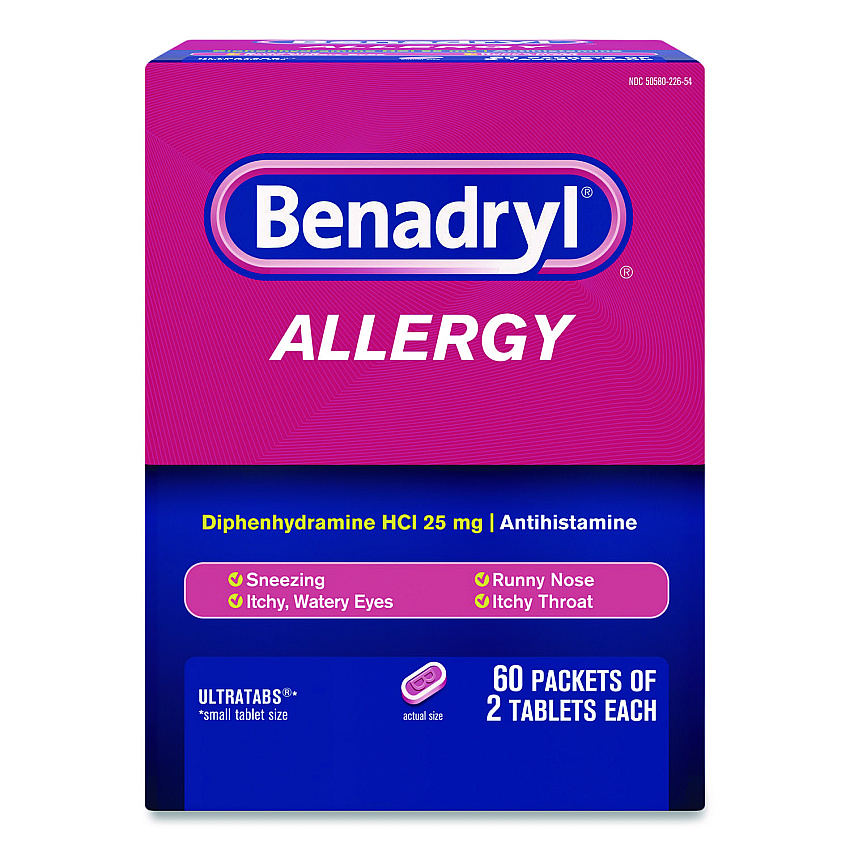 Benadryl Allergy Ultratabs Tablets, Two-Pack, 60 Packs/Box (17060)