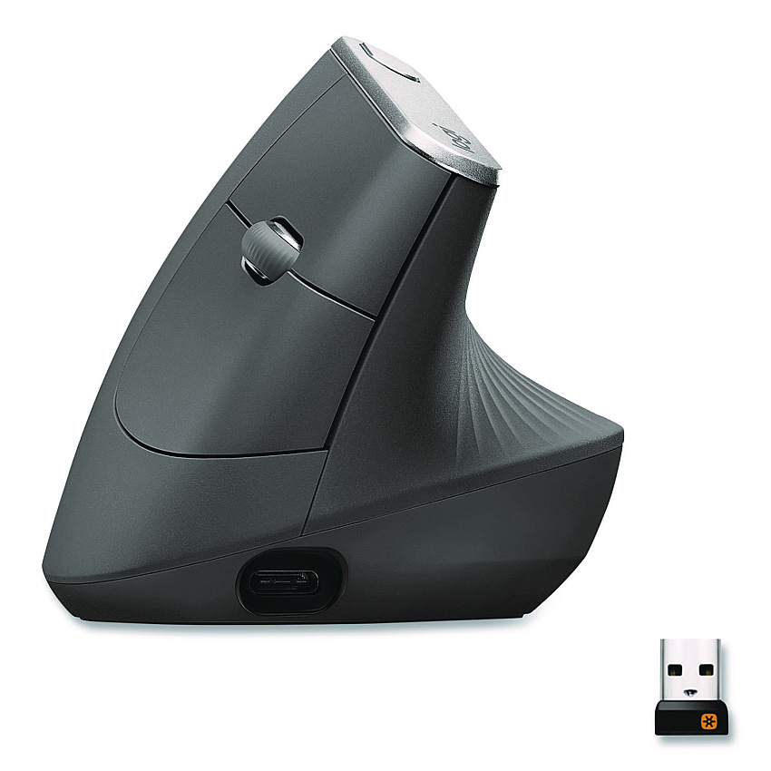 Logitech MX Vertical Advanced Ergonomic Mouse, 2.4 GHz Frequency/33 ft Wireless Range, Left/Right Hand Use, Graphite (24342520)