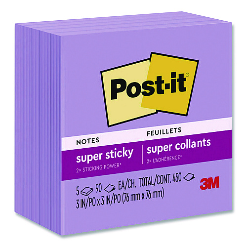 Post-it Super Sticky Notes, 3 x 3, Mulberry, 90 Sheets/Pad, 5 Pads/Pack (6545SSCG)