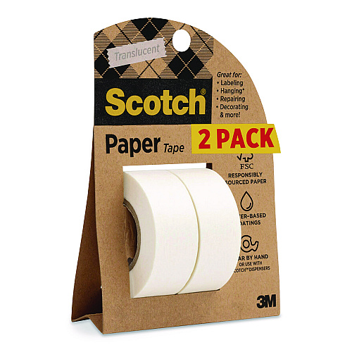 Scotch Paper Tape, 3/4" x 600", White, 2/Pack (8142PSR)