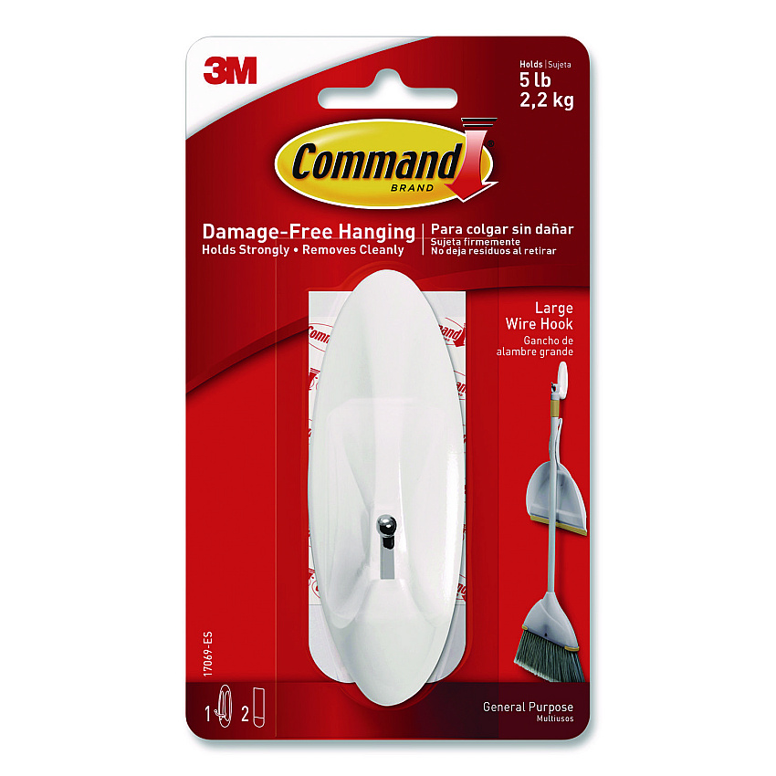 Command Large Wire Hook, Metal/Plastic, White, Supports 5 lbs (70006903192)