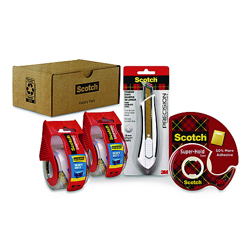 Scotch Shipping Variety Pack, (2) Rolls Heavy Duty Shipping Tape, (1) Roll Super-Hold Tape, (1) Precision Cutter (SHIPPINGSIOC)