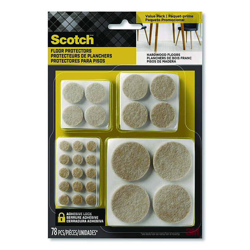Scotch Felt Pad Protectors, Assorted Round, Beige, 78/Pack (SP855NA)