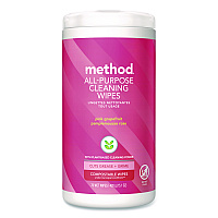 Method All Purpose Cleaning Wipes, 1 Ply, Pink Grapefruit, White, 70/Pack (365347)