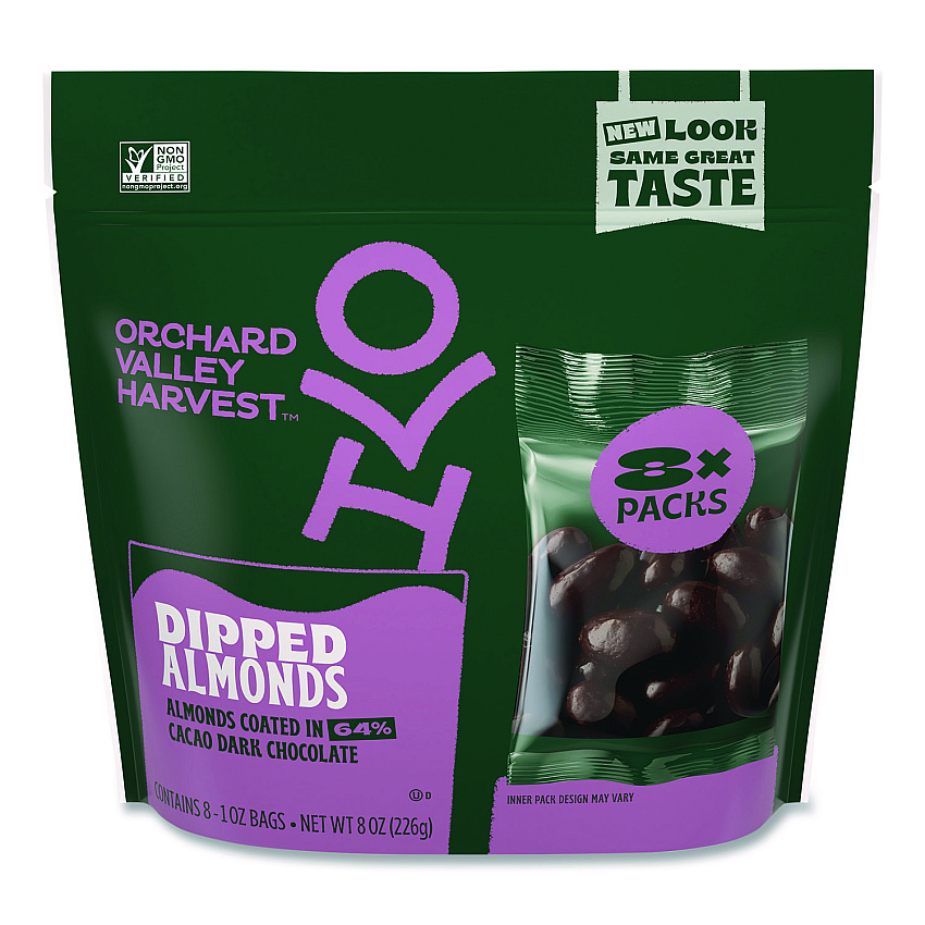 Orchard Valley Harvest Dipped Almonds, Dark Chocolate, (8) 1 oz Bags (JOH36537)