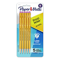 Paper Mate Sharpwriter Mechanical Pencil, 0.7 mm, HB (#2), Black Lead, Classic Yellow Barrel, 5/Pack (30376BPP)