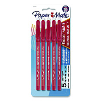 Paper Mate Eraser Mate Ballpoint Pen, Stick, Medium 1 mm, Red Ink, Red Barrel, 5/Pack (31735)