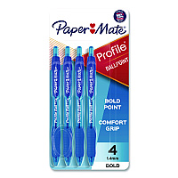 Paper Mate Profile Ballpoint Pen, Retractable, Bold 1.4 mm, Blue Ink, Translucent Blue Barrel, 4/Pack (196066689472)