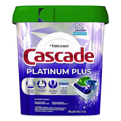 Cascade Platinum Plus ActionPacs Dishwasher Detergent Pods, Fresh Scent, 28.4 oz Tub, 52/Pack (06156PK)