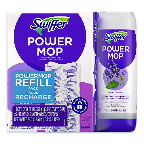 Swiffer PowerMop Cleaning Solution and Pads Refill Pack, Lavender, 25.3 oz Bottle and 5 Pads/Pack (09117EA)