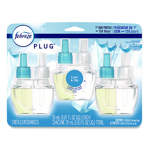 Febreze PLUG Air Freshener Refills, Linen and Sky, 0.87 oz, 3/Pack (54344EA)