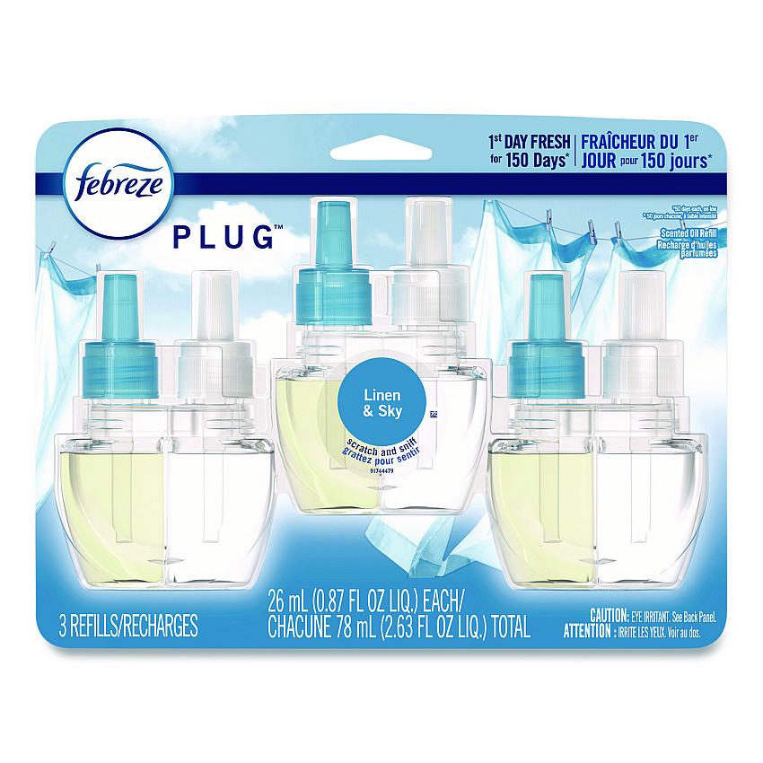 Febreze PLUG Air Freshener Refills, Linen and Sky, 0.87 oz, 3/Pack (54344EA)