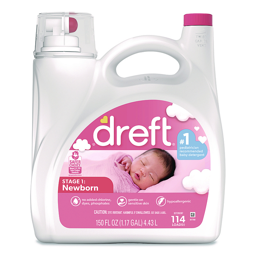 Dreft Ultra Laundry Detergent, Stage 1: Newborn, 150 oz Bottle with Dispensing Top (121283241)