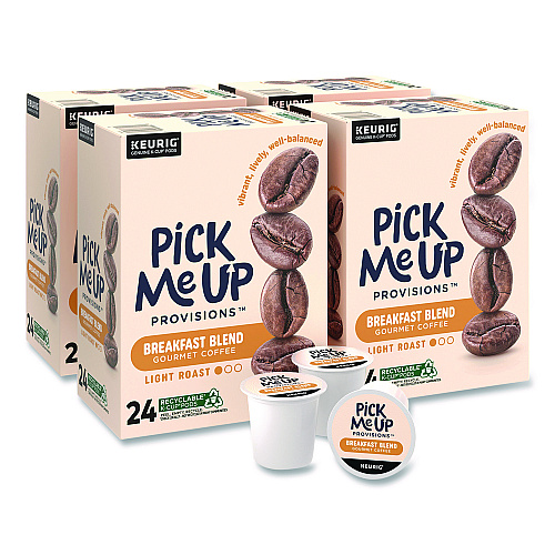 Pick Me Up Provisions Breakfast Blend Coffee K-Cups, 24/Box, 4 Boxes/Carton (52967CT)
