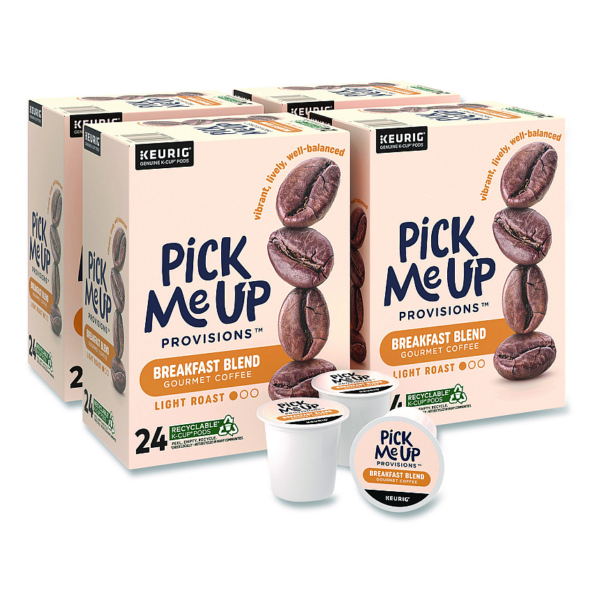 Pick Me Up Provisions Breakfast Blend Coffee K-Cups, 24/Box, 4 Boxes/Carton (52967CT)