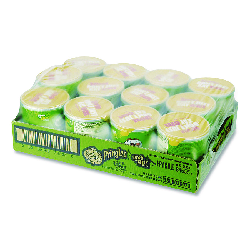 Pringles Grab and Go sour Cream and Onion Crisps, 1.4 oz Cans, 12/Box (KEE16673)