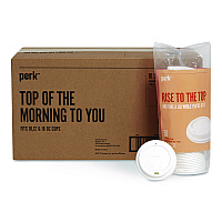 Perk Plastic Hot Cup Lids, Fits 10 oz to 16 oz Hot Cups, White, 500/Carton (PK54369CT)