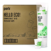Perk Eco-ID Compostable Paper Hot Cups, 10 oz, White/Green, 500/Carton (PK56223CT)