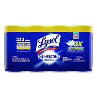 LYSOL Brand Disinfecting Wipes, 1-Ply, 7 x 7.25, Lemon and Lime Blossom, White, 80 Wipes/Canister, 4 Canisters/Pack (1920090641)