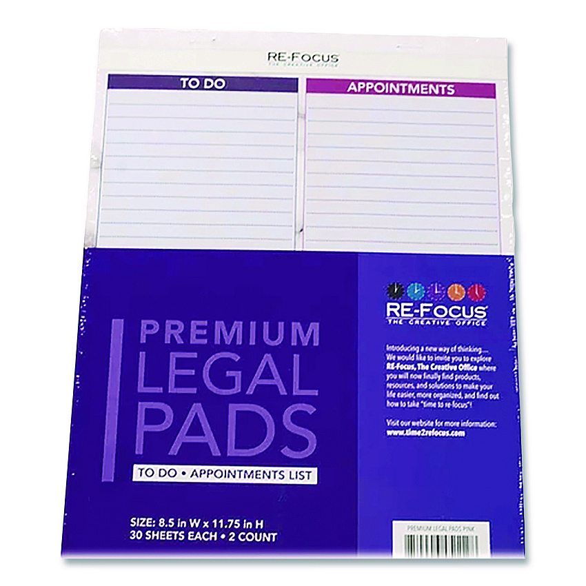 Re-focus the Creative Office Premium Legal Pads To-Do/Appointment Lists, List Format, (30) Light Purple/Dark Purple/White Marble 8.5 x 11 Sheets, 2/Pack (PINKLEGALPAD)