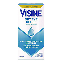 Visine Dry Eye Relief Lubricant Eye Drops, 15 mL Bottle, 2/Box (49374)