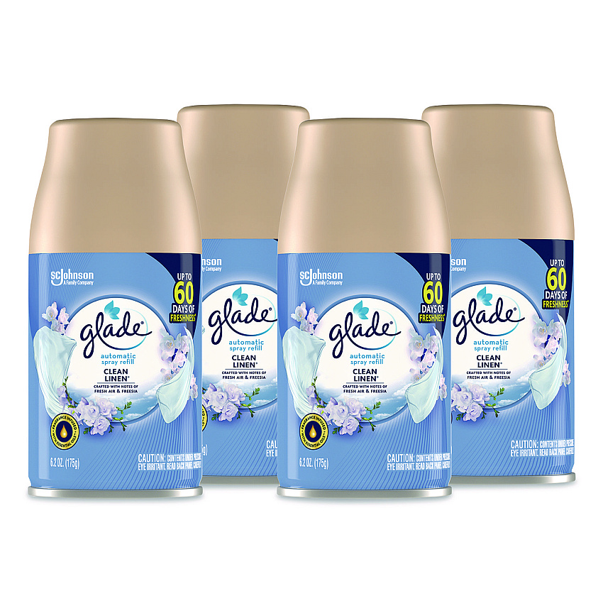 Glade Automatic Air Freshener, Clean Linen, 6.2 oz Can, 4/Pack (333368)