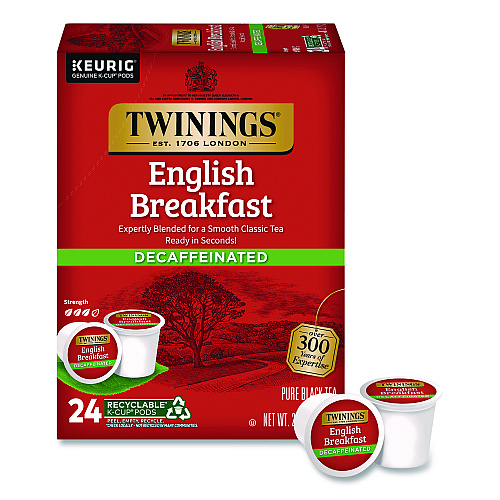 TWININGS Tea K-Cups, English Breakfast Decaf, 0.11 oz, 24/Box (TNA85784)