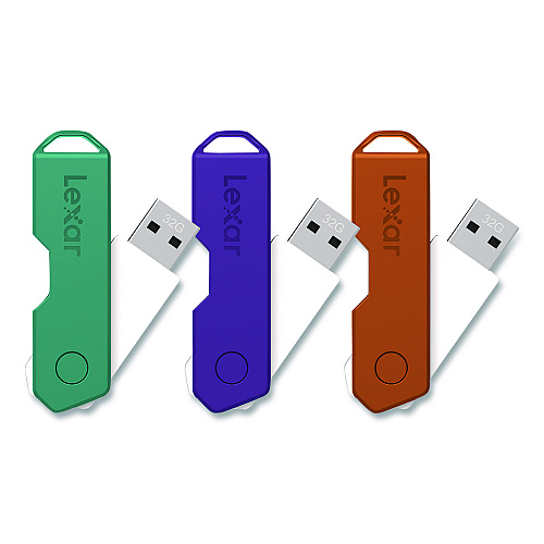 Lexar Twist Turn2 USB 2.0 Flash Drive, 32 GB, Orange/Purple/Teal, 3/Pack (24388082)