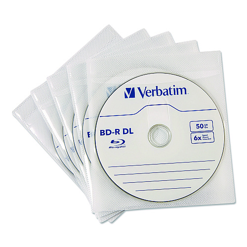 Verbatim CD/DVD Sleeves, White, 50/Pack (71125)