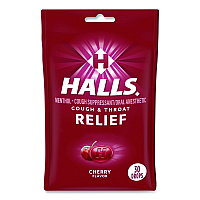 Halls Relief Menthol Cough Suppressant - Oral Anesthetic, Cherry, 30/Pack (621825221OWN)