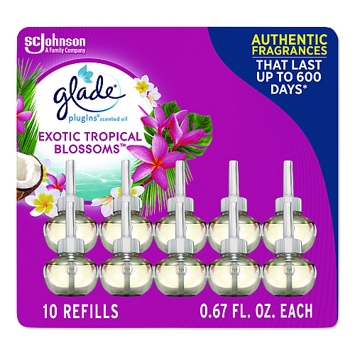 Glade Plugin Scented Oil Refill, Exotic Tropical Blossoms, 0.67 oz, 10/Pack (353730)