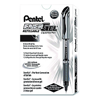 Pentel EnerGel Deluxe Gel Pen, Stick, Medium 0.7 mm, Black Ink, Silver/Black Barrel, Dozen (BL57ADZ)