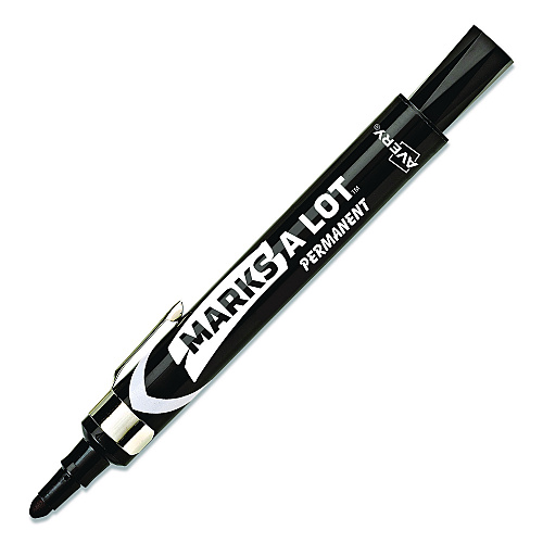 Avery MARKS A LOT Large Desk-Style Permanent Marker with Metal Pocket Clip, Broad Bullet Tip, Black (24878EA)