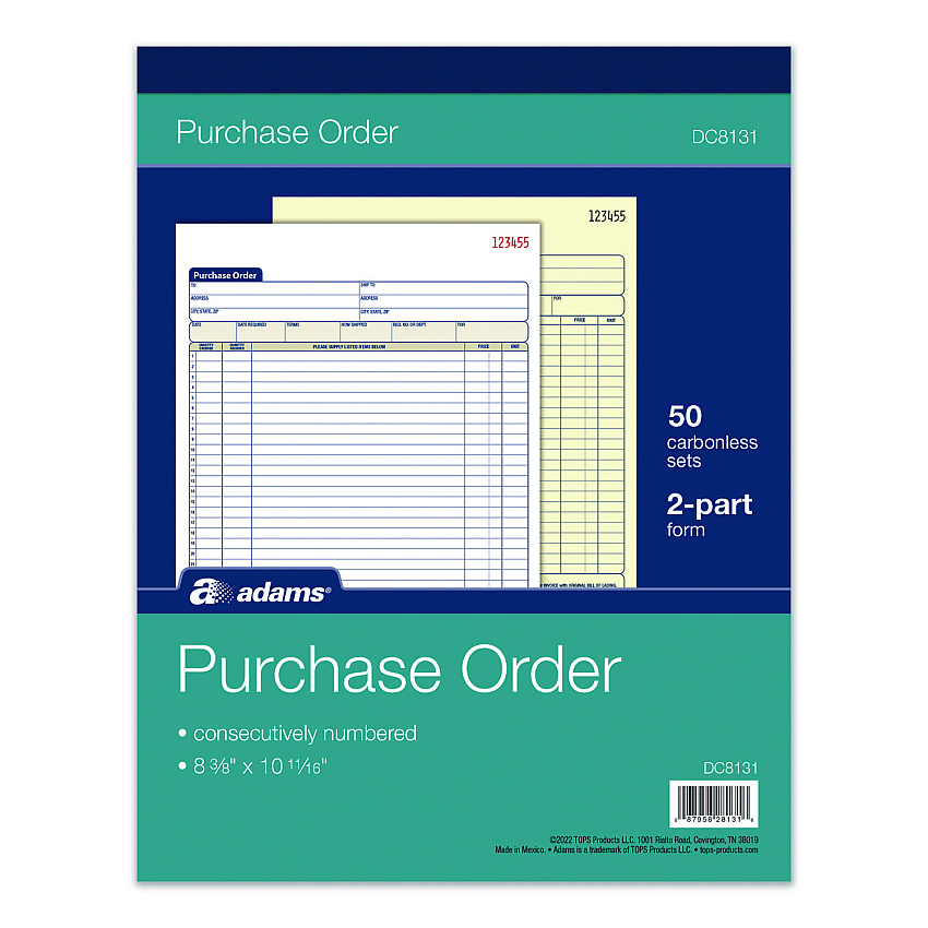 Adams Multipart Purchase Order Pad, Two-Part Carbonless, 8.38 x 10.19, 50 Forms Total (DC8131)