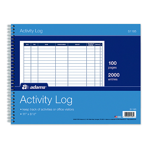Adams Activity Logbook, 8 Columns, Blue/White Cover, 11 x 8.5 Sheets, 50 Sheets/Book (S1185ABF)