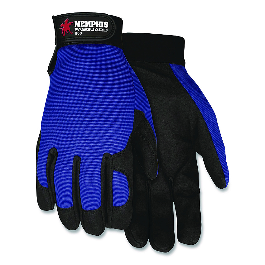 MCR Safety Memphis Gloves Fasguard Clarino Synthetic Leather Palm Multi-Task Gloves, 9" Long, Large, Blue/Black, Pair (900L)