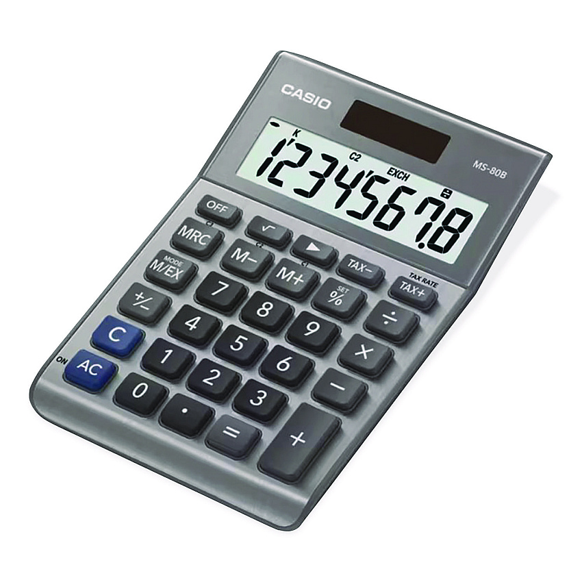 Casio MS80B 8-Digit Battery and Solar Basic Calculator, LCD, Silver (MS80BSR)