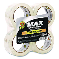 Duck Max Packing Tape, 3" Core, 1.88" x 54.6 yds, Crystal Clear, 4 Rolls/Pack (241511)