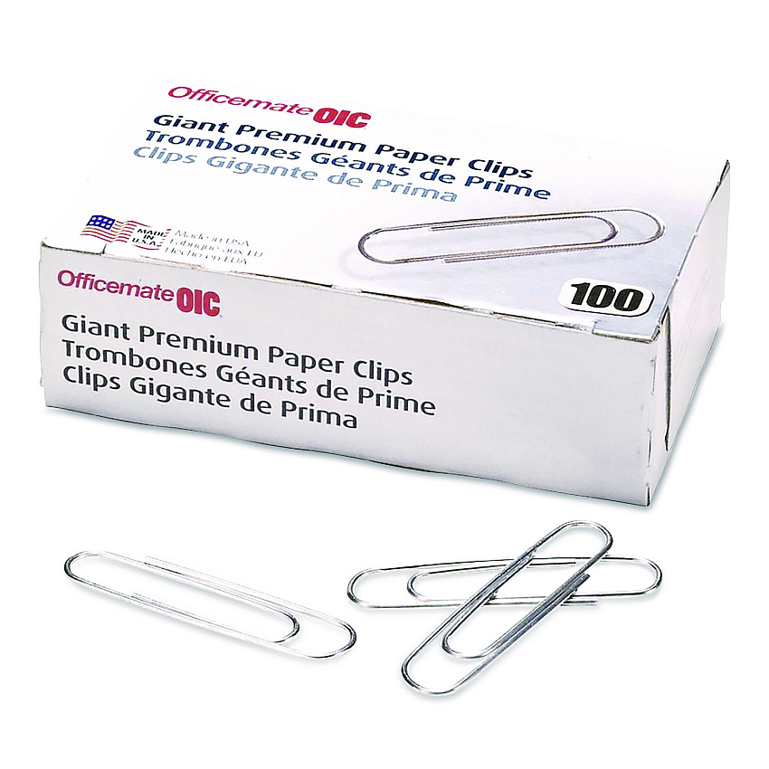 Officemate Premium Jumbo Paper Clips, Jumbo, Smooth, Silver, 100/Box, 10 Boxes/Pack (816206)