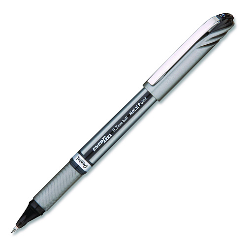 Pentel EnerGel NV Gel Pen, Stick, Medium 0.7 mm, Black Ink, Gray/Black Barrel (BL27AEA)