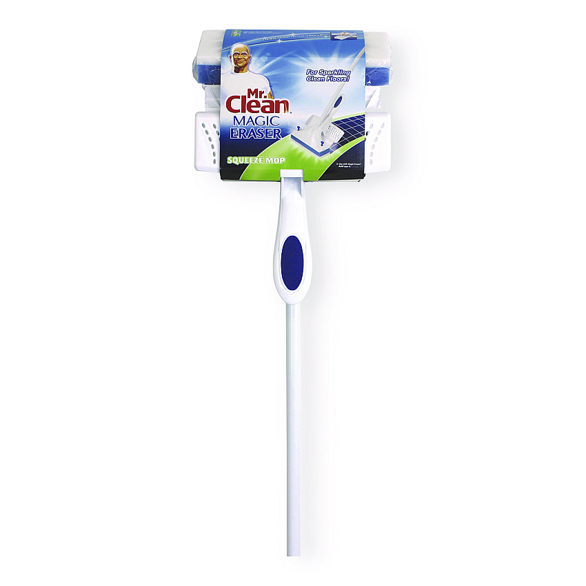 Mr. Clean Magic Eraser Squeeze Mop, Blue/White Magic Eraser Sponge Head, 54.7" White Handle (757848)