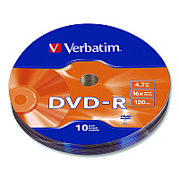 Verbatim DVD-R Recordable Disc, 4.7 GB, 16x, Wrap, Silver, 10/Pack (97901)