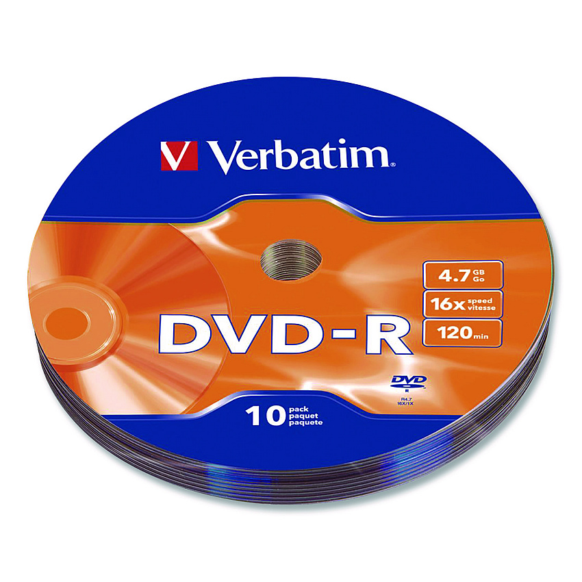 Verbatim DVD-R Recordable Disc, 4.7 GB, 16x, Wrap, Silver, 10/Pack (97901)
