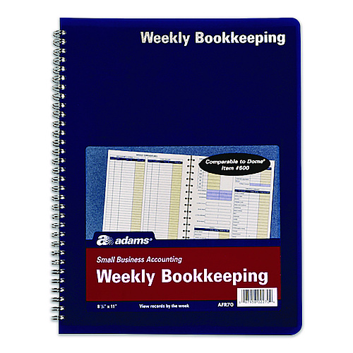 Adams Weekly Bookkeeping Ledger, Columns Vary By Section, Royal Blue Cover, 11 x 8.5 Sheets, 56 Sheets/Book (AFR70)