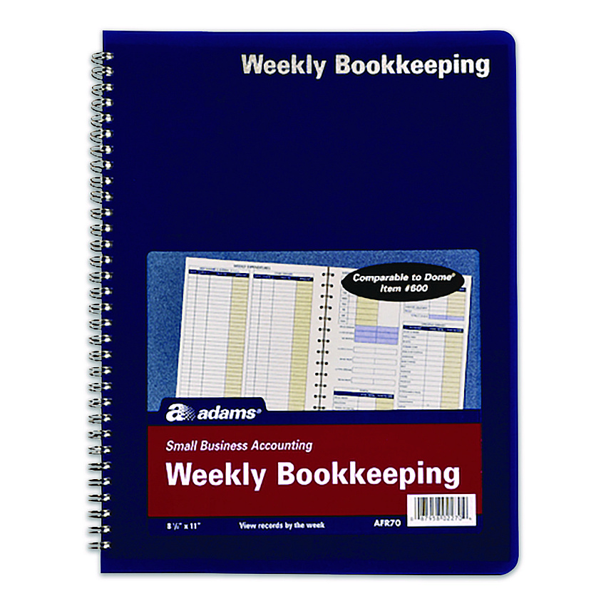Adams Weekly Bookkeeping Ledger, Columns Vary By Section, Royal Blue Cover, 11 x 8.5 Sheets, 56 Sheets/Book (AFR70)