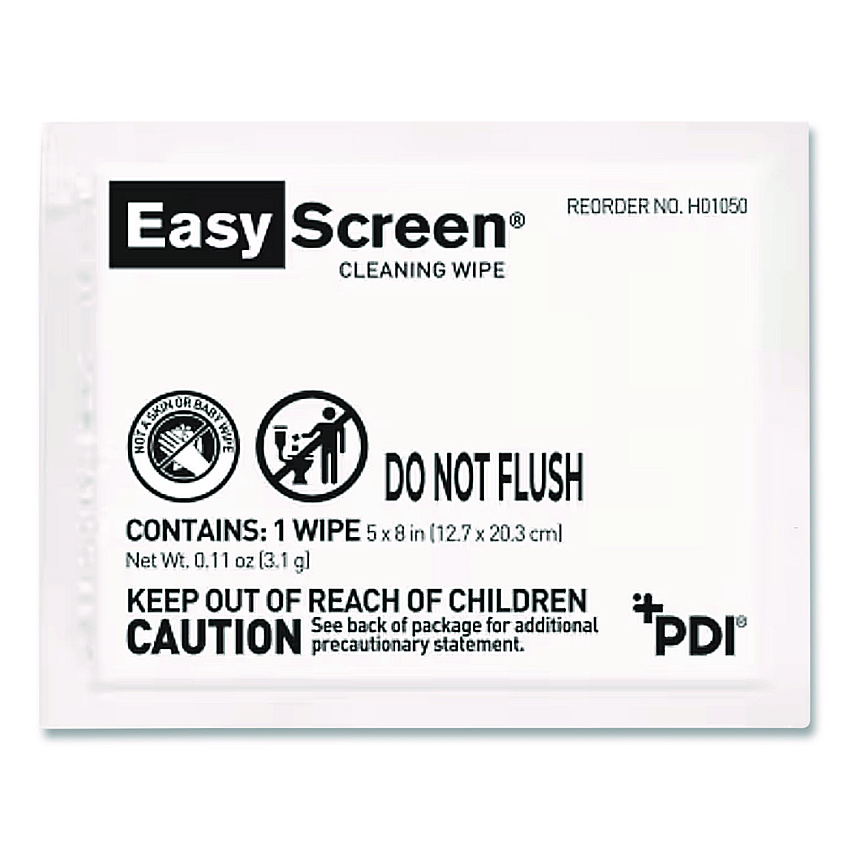 Easy Screen Cleaning Wipes, Individually Wrapped, 1-Ply, 5 x 8, Unscented, White, 50/Box (H01050)
